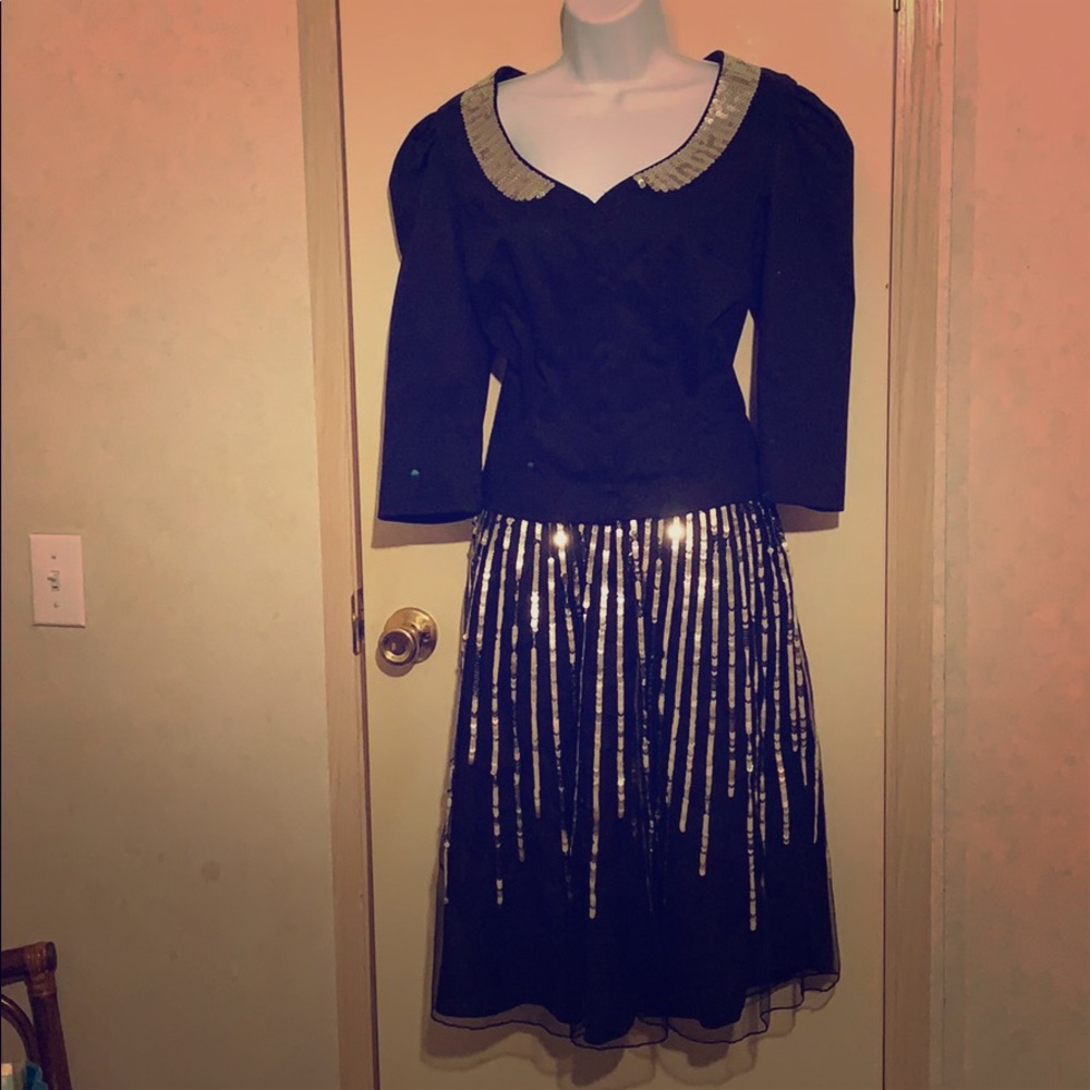 Black with silver sequined dress set